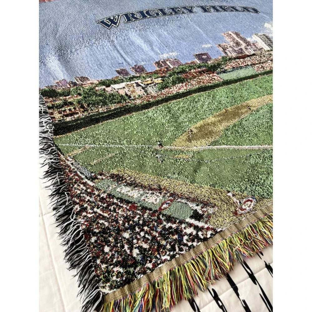 Wrigley Field Chicago Cubs Woven Tapestry Throw Blanket Fringed Stadium Decor